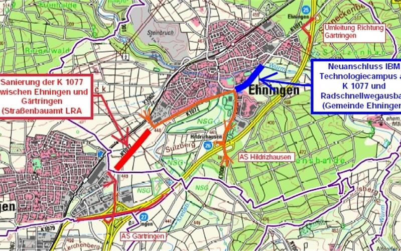 Kreisstraße 1077 wird ausgebaut und saniert 1,6 Millionen Euro kostet die Sanierung der K1077 den Landkreis, der 50 Prozent gefördert bekommt GB-Grafik: gb