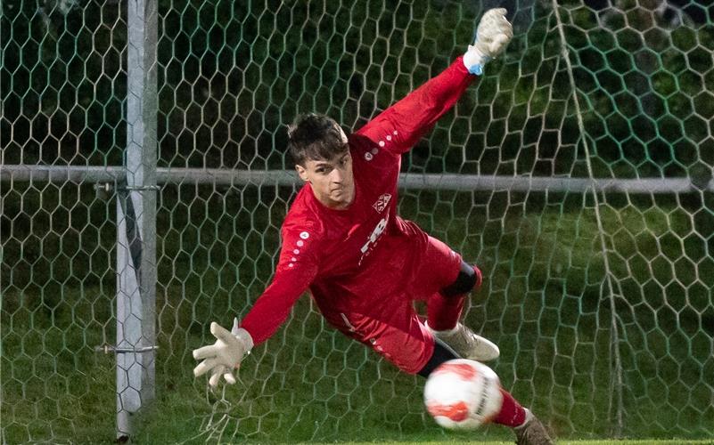 An diesen scharf von Simon Müsel getretenen Elfmeter kommt SVD-Keeper Lars Pfeifer nicht mehr ran – 0:1. GB-Foto: Vecsey