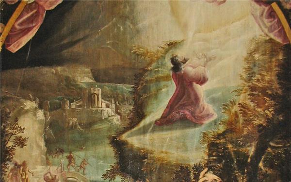 Auf dem Epitaph der Familie Feind/Zipperer überreicht ein Engel am See Gethsemane Jesu Kreuz und Kelch (links) – die Tafeln der Familien Kurrer zeigen ebenfalls eine Szene am See Gethsemane (Mitte) sowie ein Motiv aus der Passion mit dem auferstandenen Jesus.GB-Fotos: Bautz