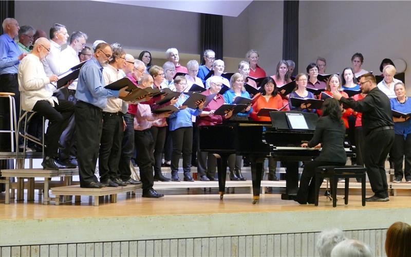 Beim Jubiläumskonzert von Liederkranz Holzbronn und Gesangverein Gültlingen singt der gemischte Chor unter der Leitung von Simon Zimmermann. GB-Foto: Stadler