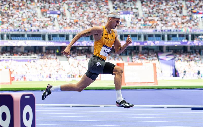 Damals hieß er noch Preis: Constantin Cislari beim 400-Meter-Hürden-Hoffnungslauf in Paris 2024. GB-Foto: Eibner/Roger Buerke