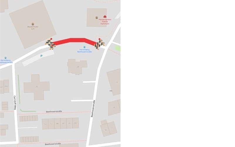 Das gesperrte Stück der Brahmsstraße.GB-Grafik: Stadt Herrenberg