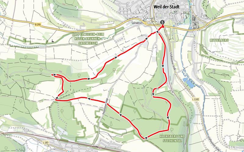 Der Rundweg bei Weil der Stadt.GB-Karte: www.mein-schwrzwald.de