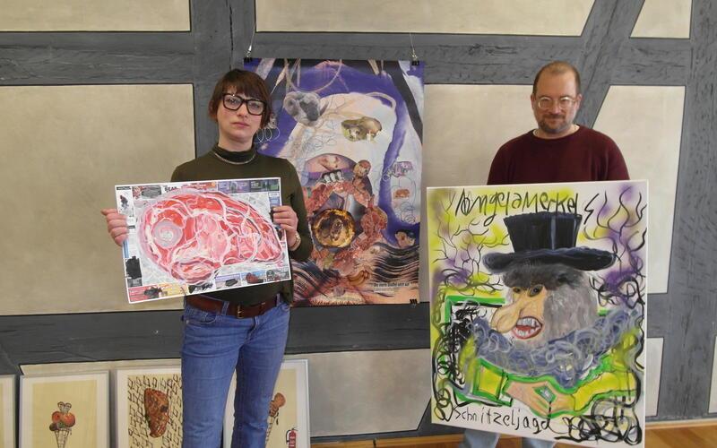 Die Ausstellung „Wie das Schwein zum Gockelhahn kam“ mit Arbeiten aus einem inklusiven Kunstprojekt ist im Fleischermuseum Böblingen zu sehen. GB-Foto: Staber