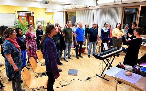 Die Chorgemeinschaft ChorArt Herrenberg und FrohSing Oberjesingen mit Dirigentin Verena Meinardus beim gemeinsamen Probenabend. Eine so große Zahl an Sängern waren alle Beteiligten lange nicht mehr gewohnt.GB-Foto: Holom