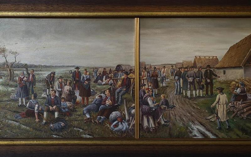 Die Gemäldekopie nach Stefan Jägers „Die Einwanderung der Deutschen in Ungarn“.GB-Foto: Schilpp
