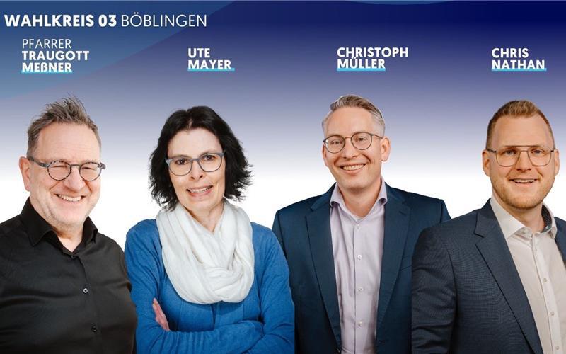 Die Kandidaten der „Lebendigen Gemeinde“ (von links): Traugott Meßner, Ute Mayer, Christoph Müller und Chris Nathan. GB-Foto: gb
