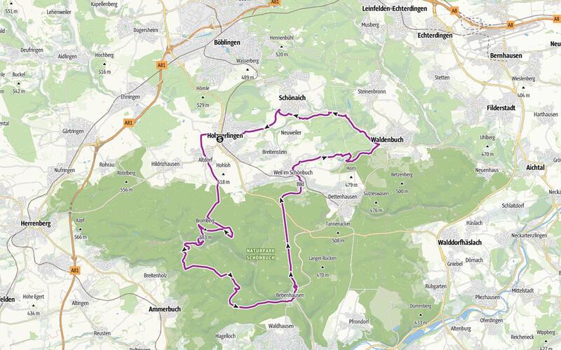Die Tour führt durch den Schönbuch.GB-Karte: Naturpark Schönbuch
