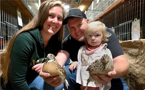 Die Züchterfamilie Roman, Lisa und Frieda Stürner aus Aidlingen präsentierte ihre Japanischen Legewachteln. GB-Fotos: Holom/sPriestersbach