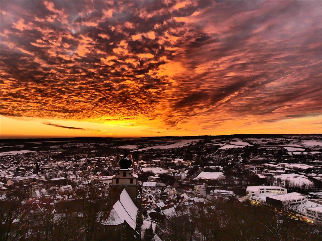 Diesen Sonnenuntergang auf dem Herrenberger Schlossberg genoss Heike Teucher