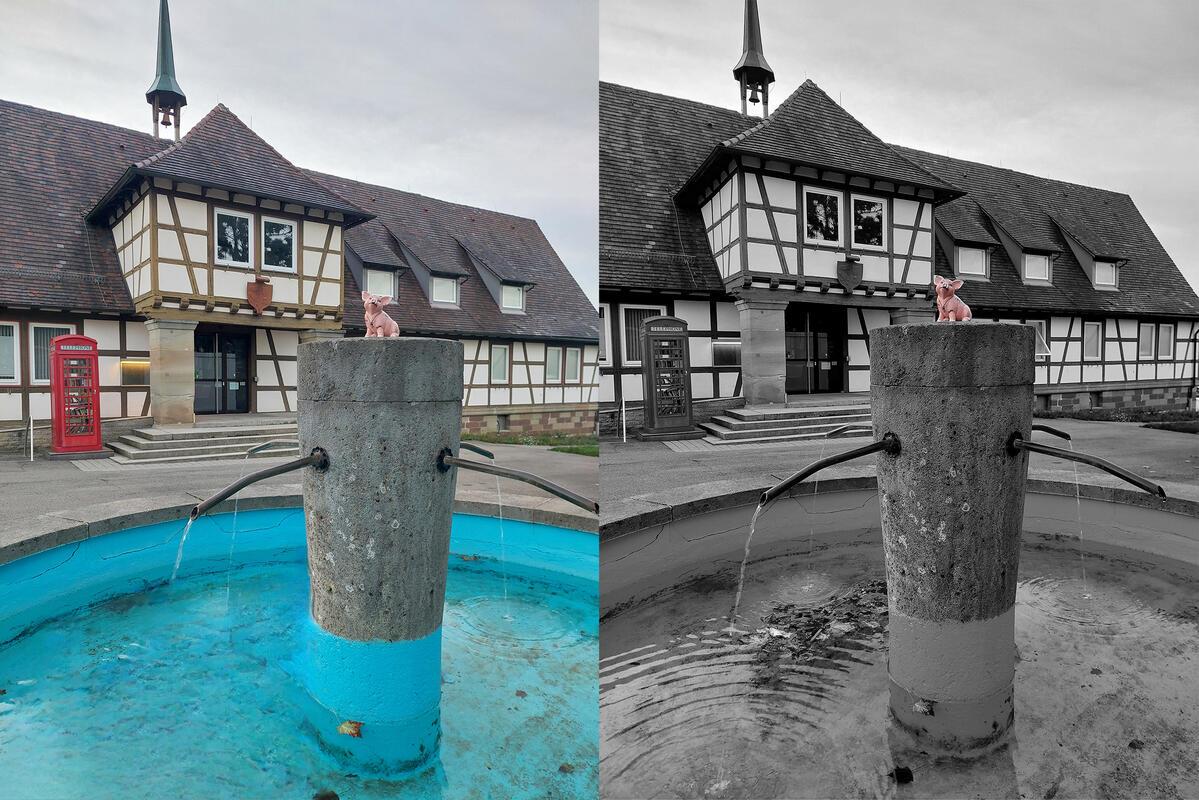 Gesehen in Gärtringen am Brunnen vor dem Rathaus.  Von Heike Leitner.