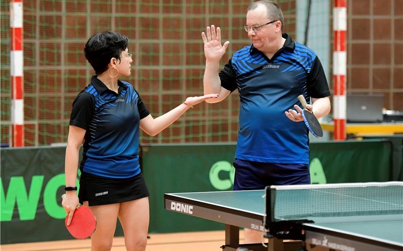 Gut gemacht: Le Ai Trinh Tran und Andreas Vogel gewinnen in der Relegation ihre Doppelpaarung. GB-Foto: Holom