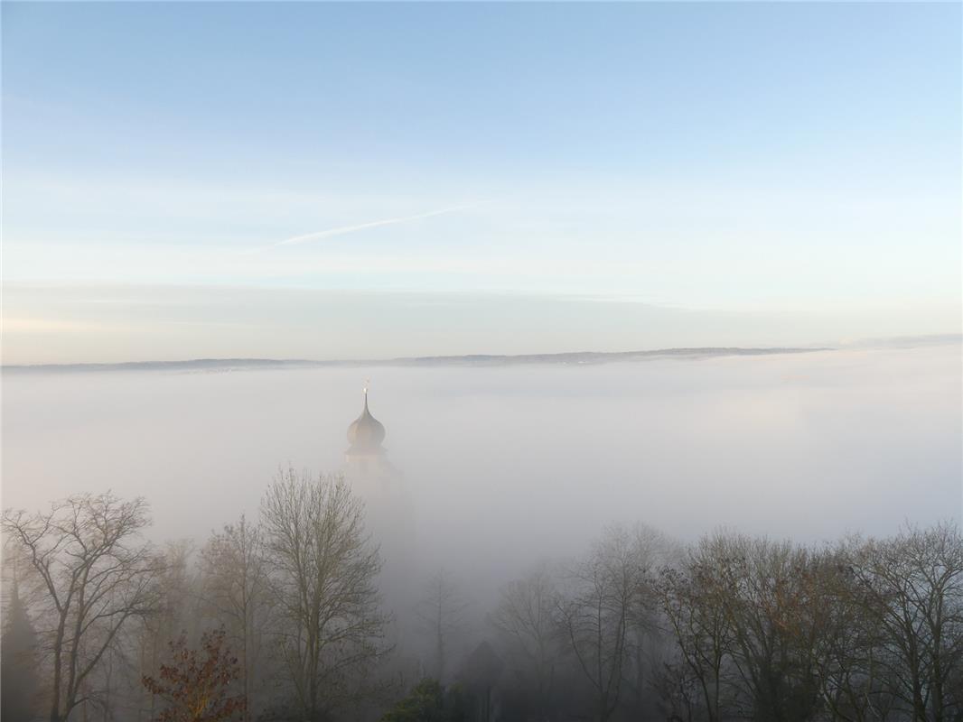 Heike Teucher aus Herrenberg hat vom Aussichtsturm den Sonnenaufgang und Nebel ü...