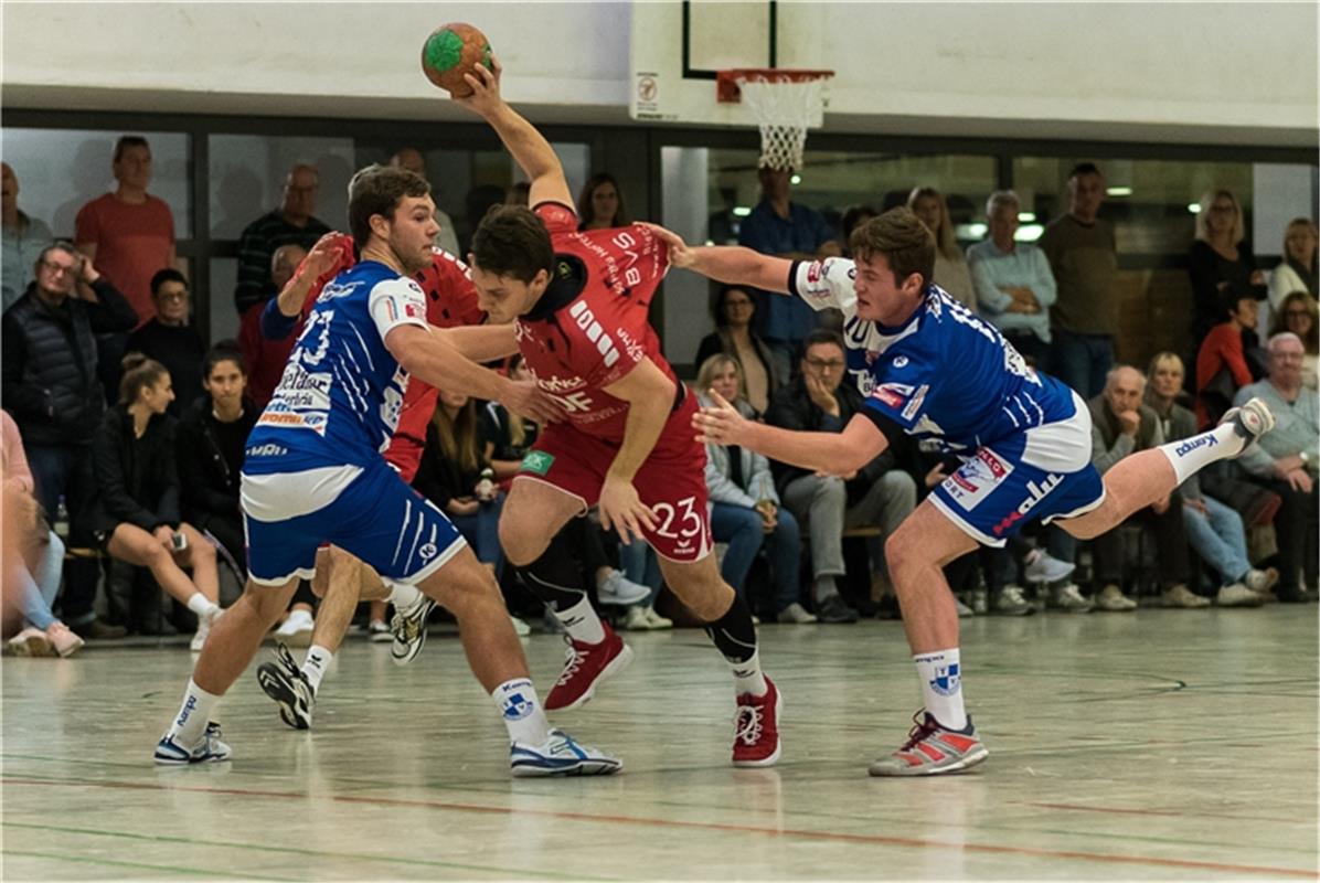 Jonas Loesch (TV Weilstetten #23), Dominic Rose (SG H2Ku Herrenberg #23)h, Eric ...