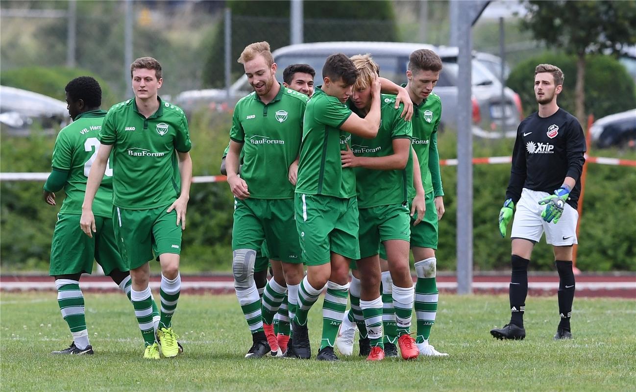 Jubel beim Relegationsspiel zur Landesliga in Horb im Juni 2018: Jona Wörner  (M...