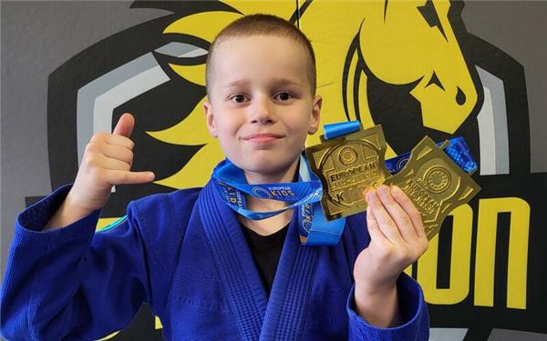 Mark Bauer-Engels ist in diesem Frühjahr in Dublin bei den IBJJF European Kids erneut Europameister geworden. GB-Foto: Stadthagen