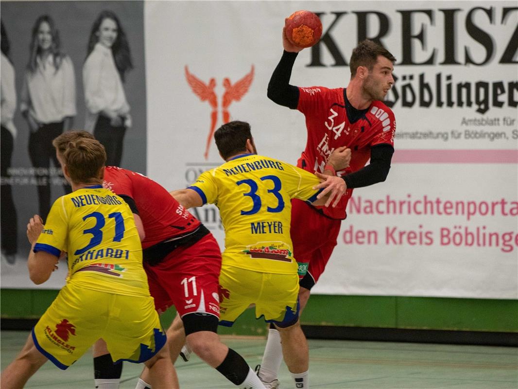 Mattes Meyer (HC Neuenbuerg #33) und Sandro Muench (SG H2Ku Herrenberg #34), SG ...