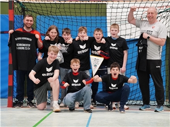 Meister Bezirksliga, D-Jugend Halle 2023/2024, SiegjubelSG H2Ku Herrenberg - TSV Blaustein, Handball, Oberliga, BWOL,  Herren, 4.Spieltag, Abstiegsrunde, Saison 2023/2024, 06.04.2024Foto: Eibner-Pressefoto/Nicolas Woern