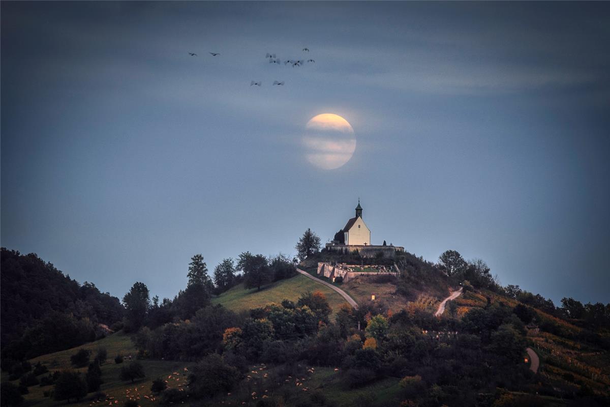 "Mondaufgang gesehen von Wendelsheim aus. Als der Mond zum Vorschein kam, hatte ...