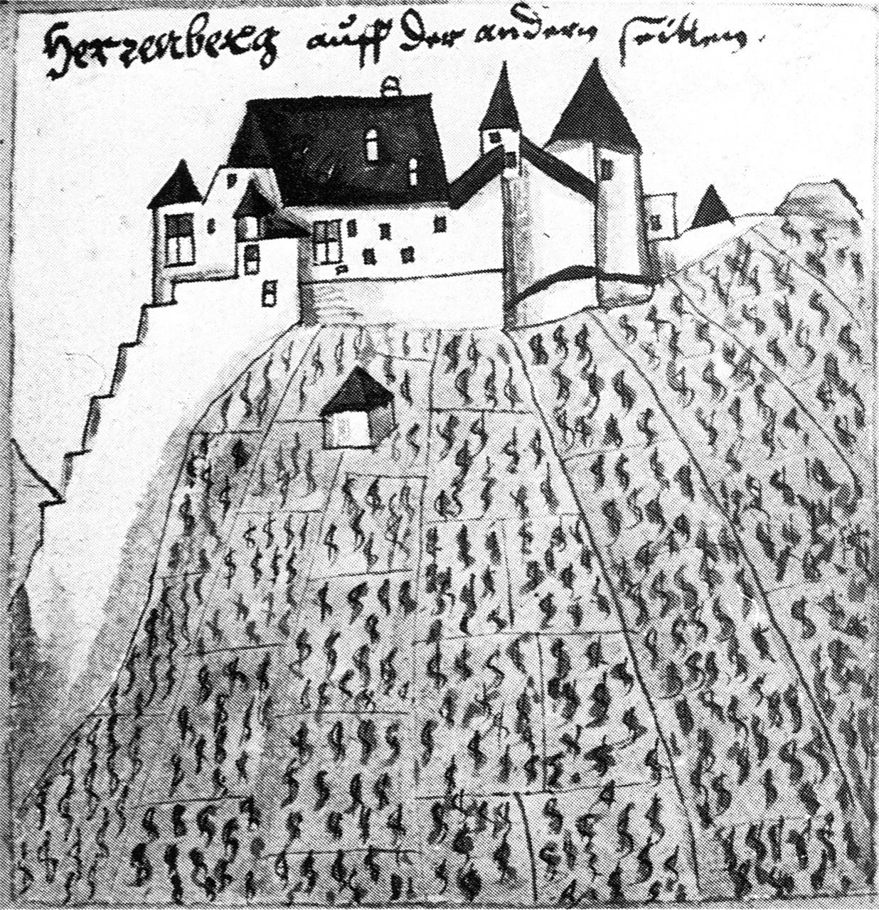 Nikolaus Ochsenbach zeichnete 1620 Herrenberg und das Schloss (Bilder rechts und links). Auch 1537 (oberes Bild) ist eine Darstellung Herrenbergs entstanden GB-Fotos: gb