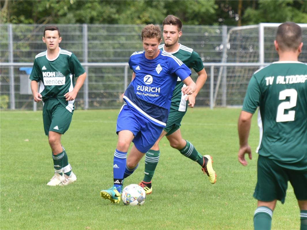 Oberjettingen, Sportplatz, Fußball Kreisliga A1, VfL Oberjettingen (blau) - TV A...