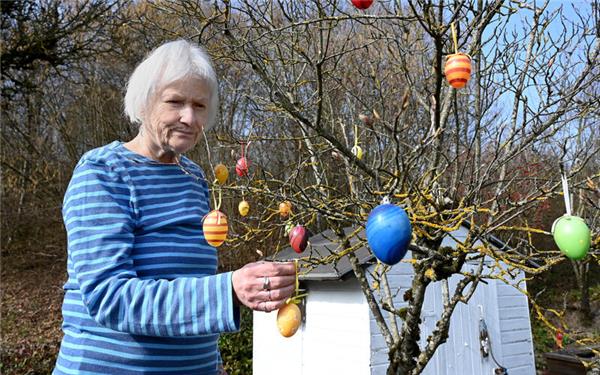 Ostern naht (Beate Walter bringt den Osterschmuck in Deckenpfronn an) GB-Foto: Holom