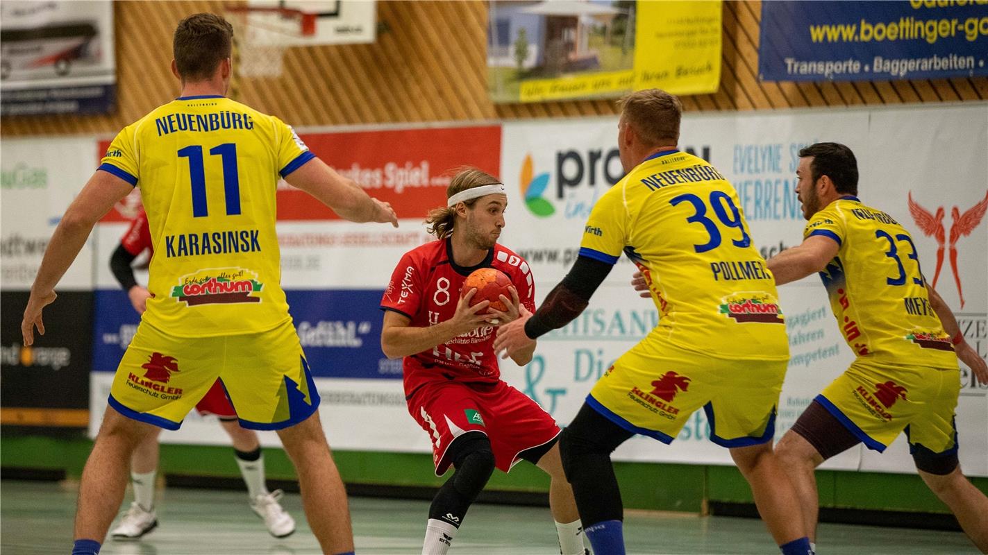 Philipp Karasinski (HC Neuenbuerg #11), Yannik Schopp (SG H2Ku Herrenberg #08), ...