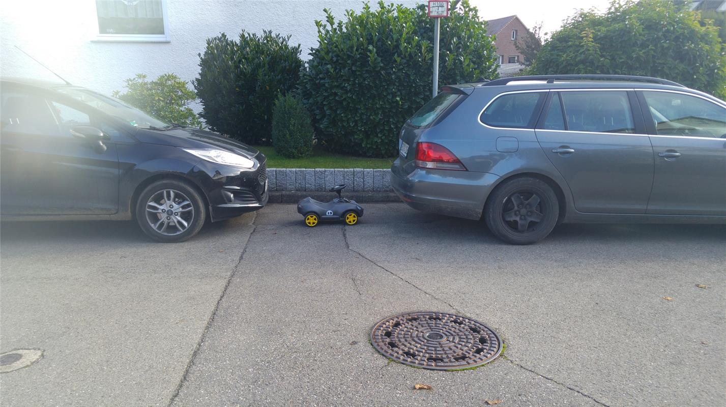 Sauber eingeparkt - Angela Rilka bewundert die Fahrkünste eines Oberjesinger Bob...