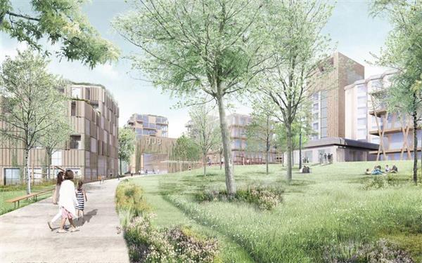 So könnte das Gelände vom Eingang vom Campuspark her einmal aussehen. GB-Foto (Visualisierung): Stadtverwaltung