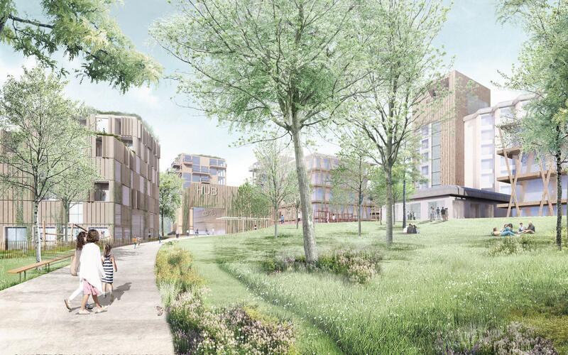 So könnte das Gelände vom Eingang vom Campuspark her einmal aussehen. GB-Foto (Visualisierung): Stadtverwaltung