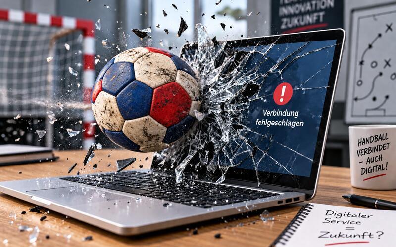 So sieht es die KI: Die Einführung einer neuen Handball-Software ist gründlich misslungen. GB-Foto: ChatGPT