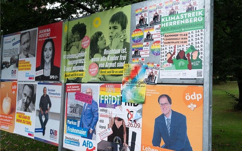 So vielfältig wie diese Plakatwand in Herrenberg gestaltet sich die Farben-Vielfalt der Kreis-Mandatsträger GB-Foto: Schmidt