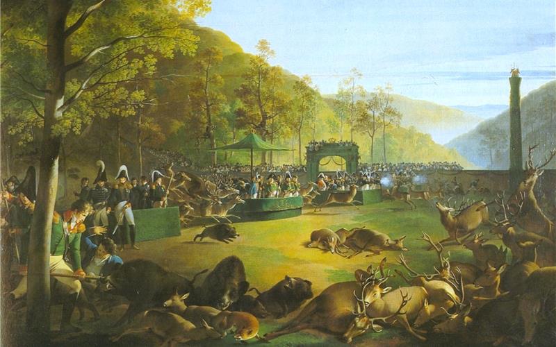 So wie auf diesem Bild festgehalten ging es beim Dianenfest vor 200 Jahren zu, eine der letzten großen Hofjagden dieser Zeit. GB-Repro
