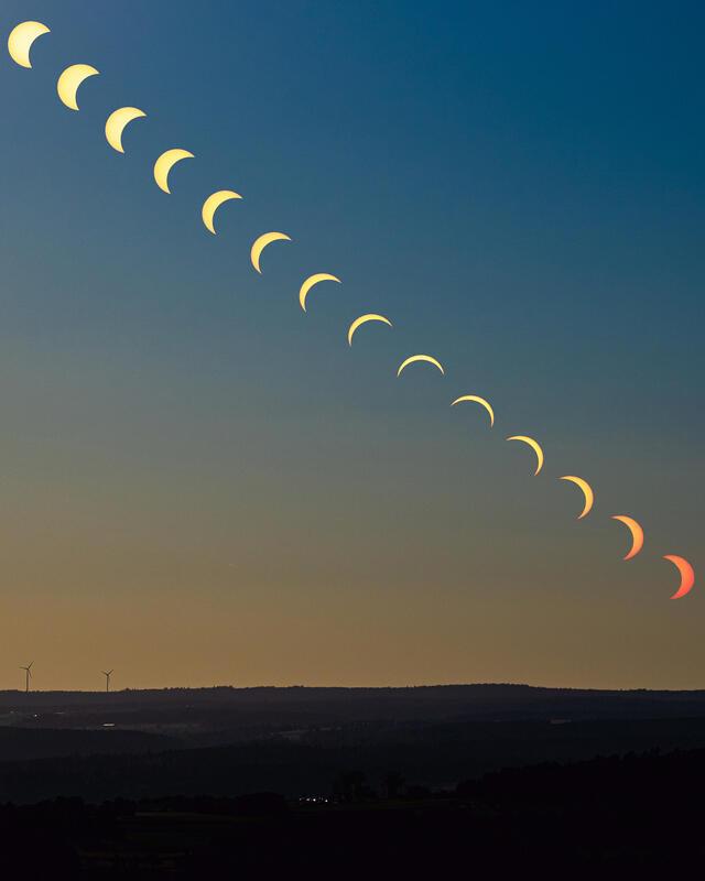 Sonnenfinsternis 12.08.2026 als kleine "Perlenkette". Aufnahme des Vordergrundbi...