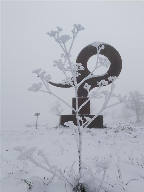 Tiefwinterlicher Schnappschuss von der Ackermann-Skulptur in Nebringen.  Von Dan...