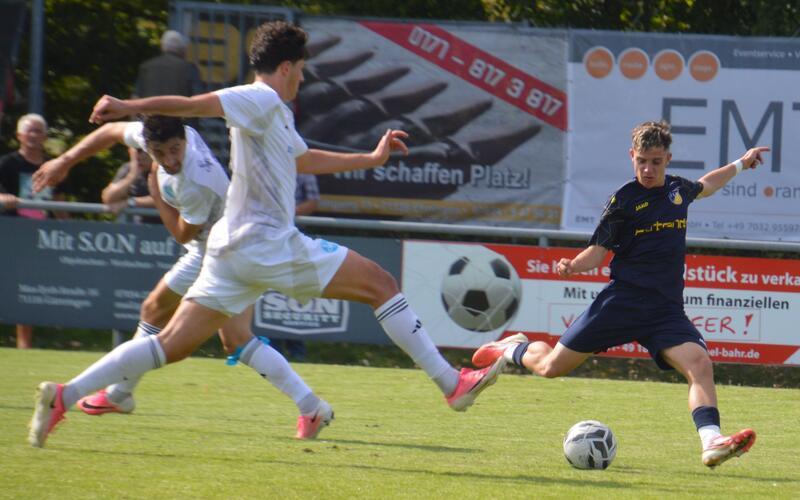 Tino Dannecker erzielt in dieser Szene den Ehninger Ehrentreffer. GB-Foto: Zvizdiç