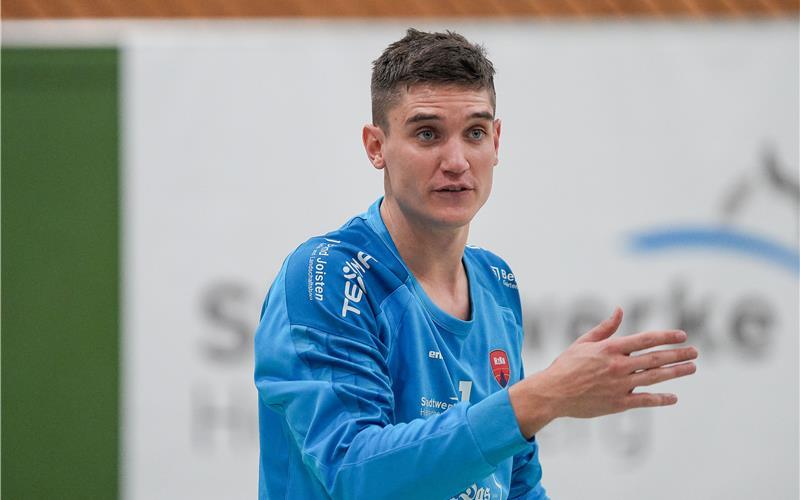 Torwart David Herz hielt die SG H2Ku Herrenberg vor der Pause im Spiel. GB-Foto: Eibner/La Rocca