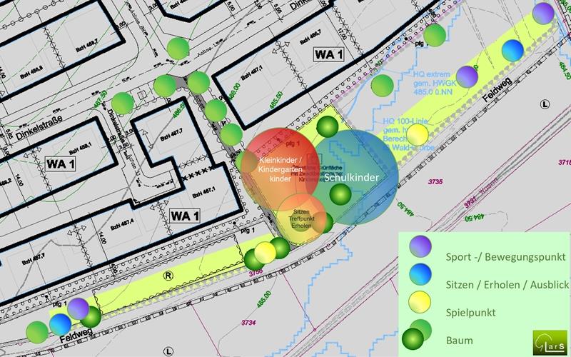 Vorschlag für den Spielplatz im Neubaugebiet „Rosneäcker“ mit einer Gliederung in drei Hauptbereiche.GB-Repro: gb