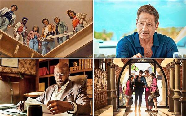 Wie wär’s zum Beispiel mit „Stranger Things“, „Malice“, „Maxton Hall“ oder „Watson“ (von links oben im Uhrzeigersinn)? Unsere Serientipps für November. GB-Fotos: Courtesy of Netflix