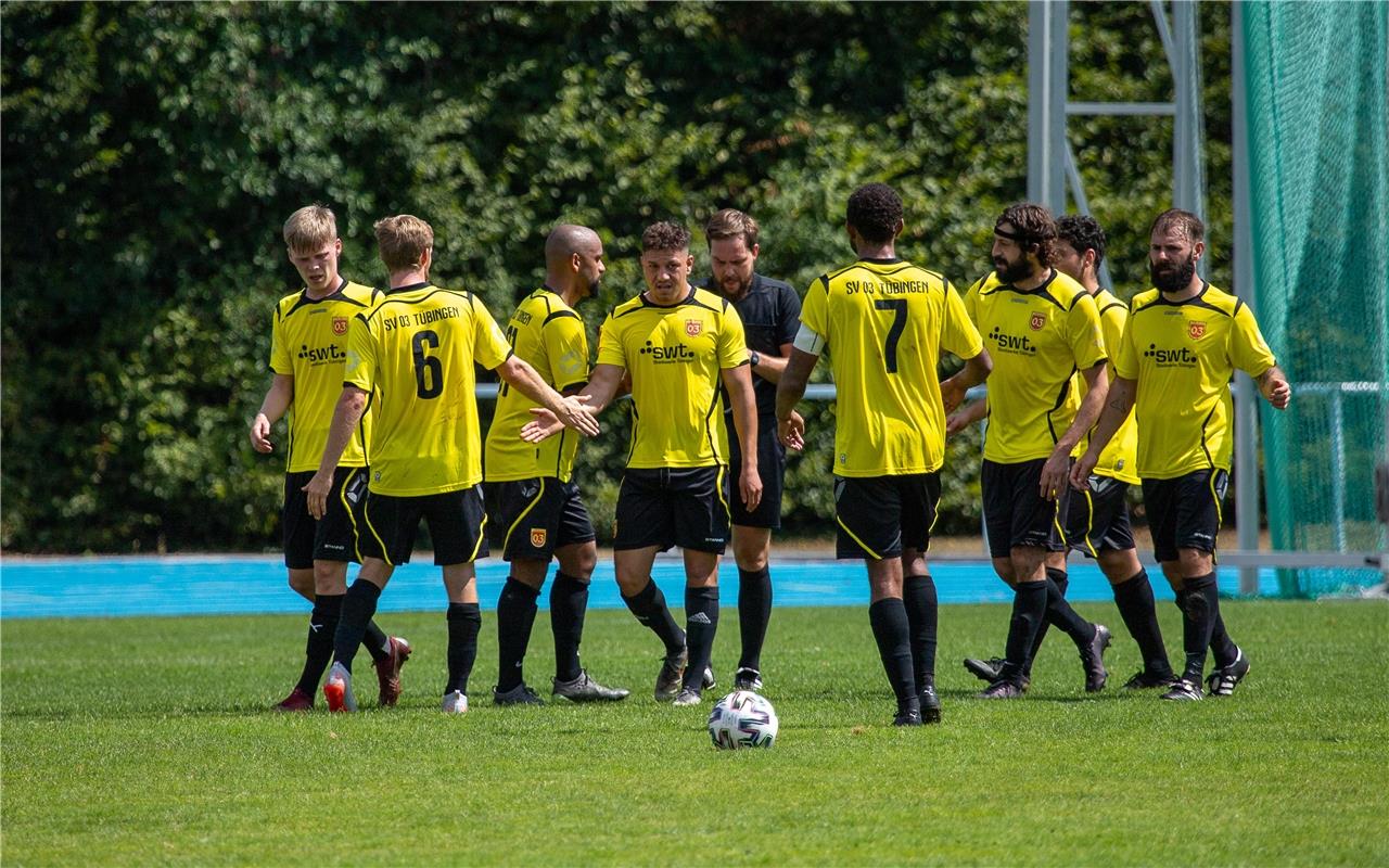 jubel, Tor 0:2 durch   SV 03 Tuebingen - VfL Herrenberg, Fussball, Herren, Freun...